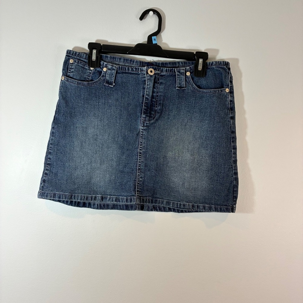 One Tuff Babe Denim Mini Skirt Stretch‎ Y2K Blue Jean Skirt Size 11/12